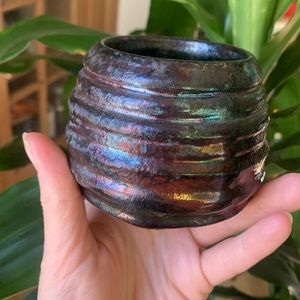 Raku succulent planter pot candle holder